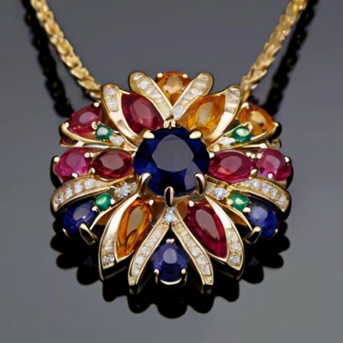 Floral inspired pendant designed with vibrant and precious gems