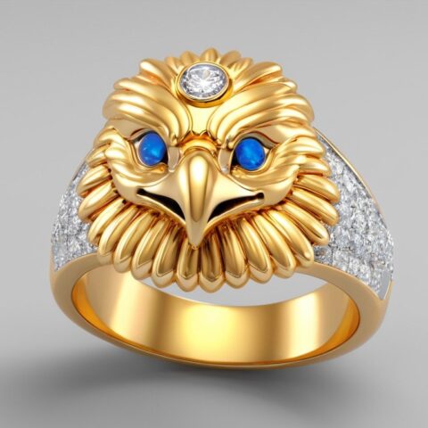 Eagle finger ring crafted in gold andcz with-uni